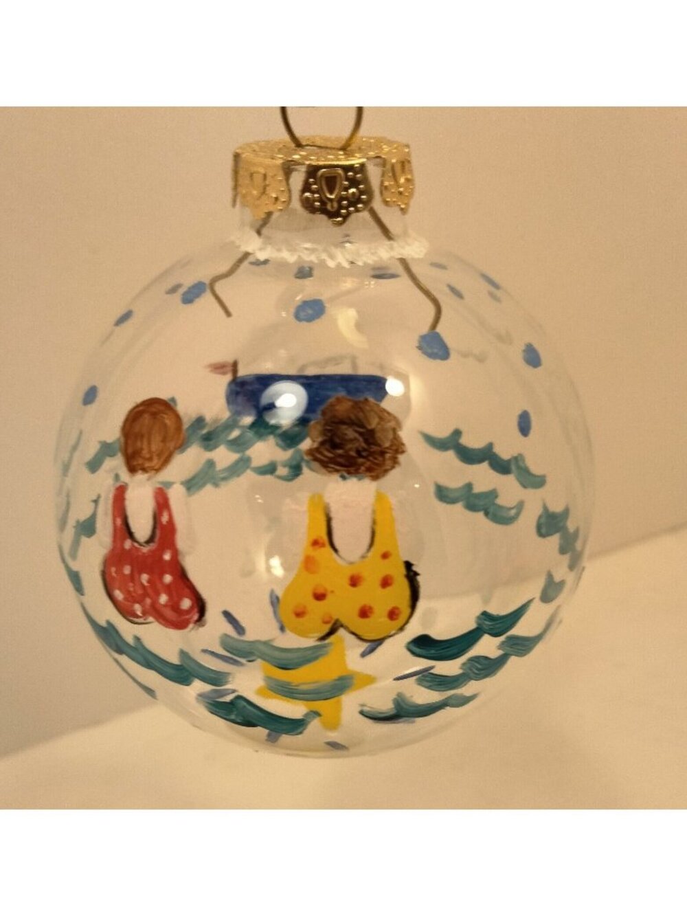 Beach Scene Ornament Hand Painted 2 big butt Women in Bathing Suits